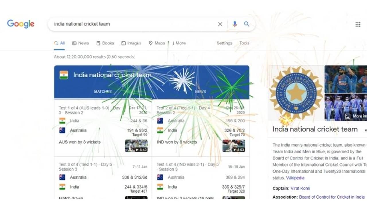 গুগলের তেরঙ্গা আতসবাজিতে ভারতের সিরিজ জয়ের সেলিব্রেশন