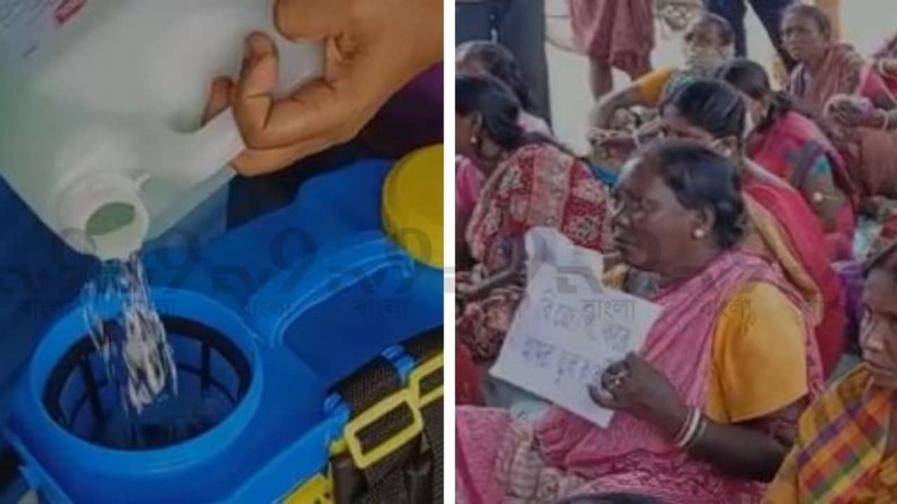 গায়ে স্যানিটাইজার ছিটিয়ে বিজেপির করোনা ভাইরাসদের যোগদান ঘাসফুলে