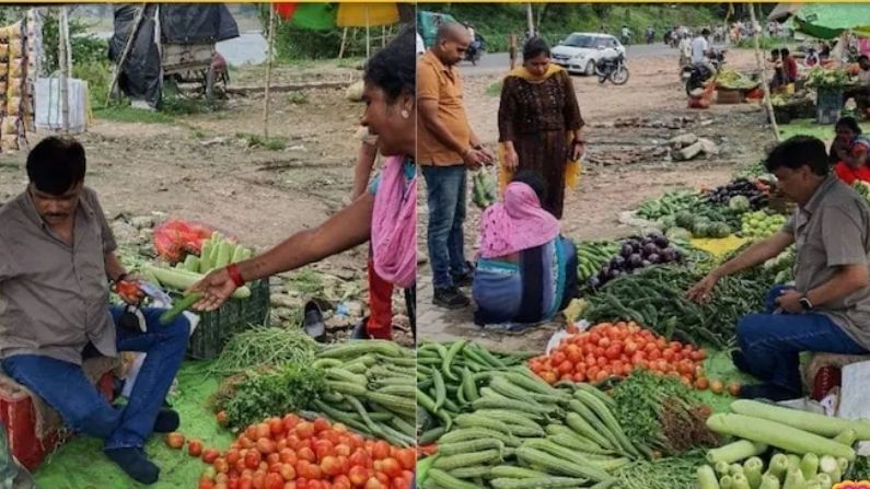 ছবি দেখেই বোঝা যাচ্ছে, পেশাগত ভাবে তিনি সব্জি বিক্রেতা নন। পরনে তাঁর হাফ শার্ট ও জিনস, পায়ে মোজা, হাতে ঘড়ি। কোনও ভাবেই সব্জি বিক্রেতার সঙ্গে তাঁর পরিচ্ছদ খাপ খায় না। তাহলে সব্জি বিক্রেতার আসনে তিনি করছেনটা কী? সামনে আবার খদ্দেরও রয়েছে। কেনাবেচাও চলছে। কেন বাতানুকুল দফতর ছেড়ে গরমের মধ্যে নেমে এমন কাজ করছেন? সেই প্রশ্নও ঘুরপাক খেতে শুরু করেছে। 