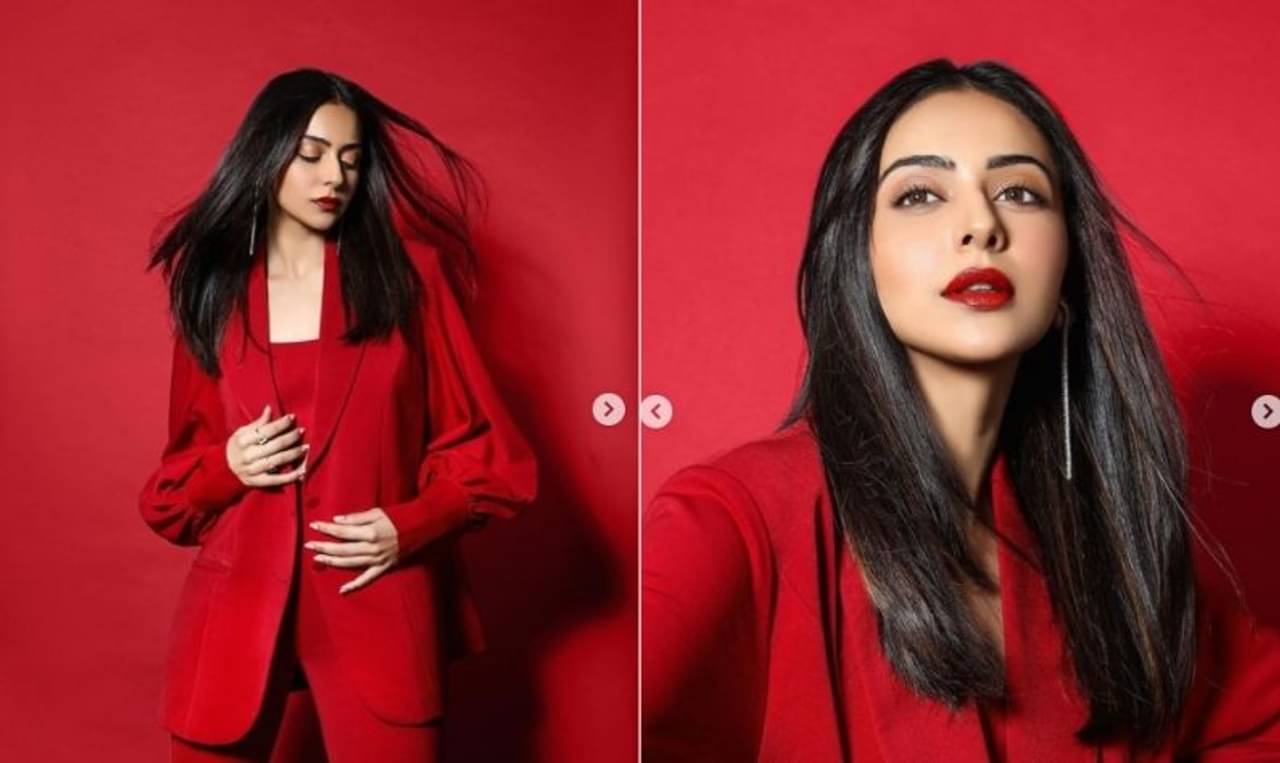 Rakul Preet Singh: গ্ল্যামারাস ও স্টাইলিশ লাল প্য়ান্টস্যুটের প্রেমে পড়েছেন রাকুল! দেখুন তারই একঝলক...