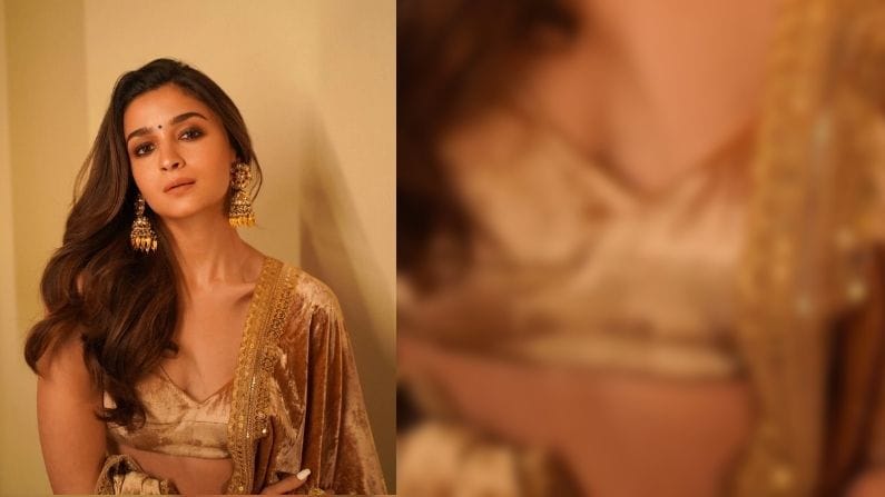 লেহেঙ্গা সেটটি ডিজাইনার সব্যসাচী মুখোপাধ্যায়ের লেবেলের। আলিয়া সব্যসাচী হেরিটেজ জুয়েলারি পরেছেন। পোশাক জুড়ে এম্ব্রয়ডারি কাজ করা।