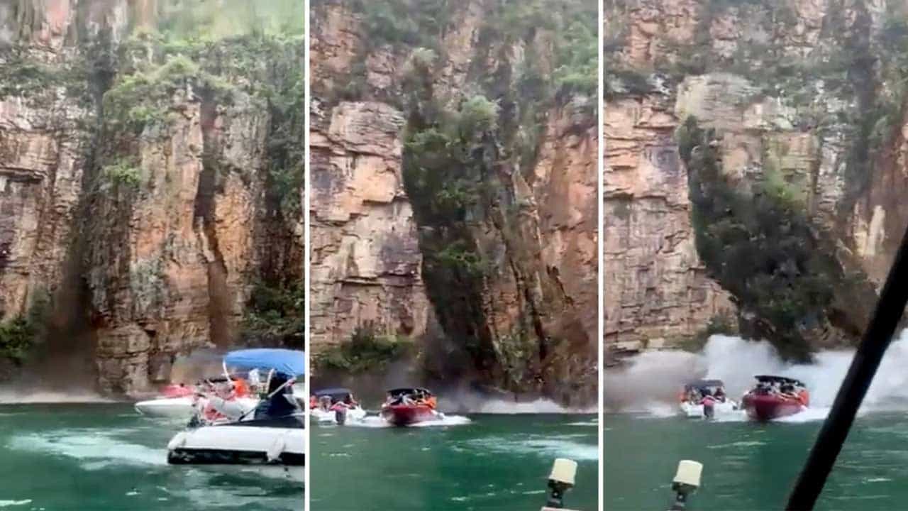 Viral Video: লেকে বোটিং করা পর্যটকদের বোটের উপরেই হুড়মুড়িয়ে ভেঙে পড়ল গিরিখাতের চাঁই! ভিডিয়ো দেখে আঁতকে উঠছেন সকলেই