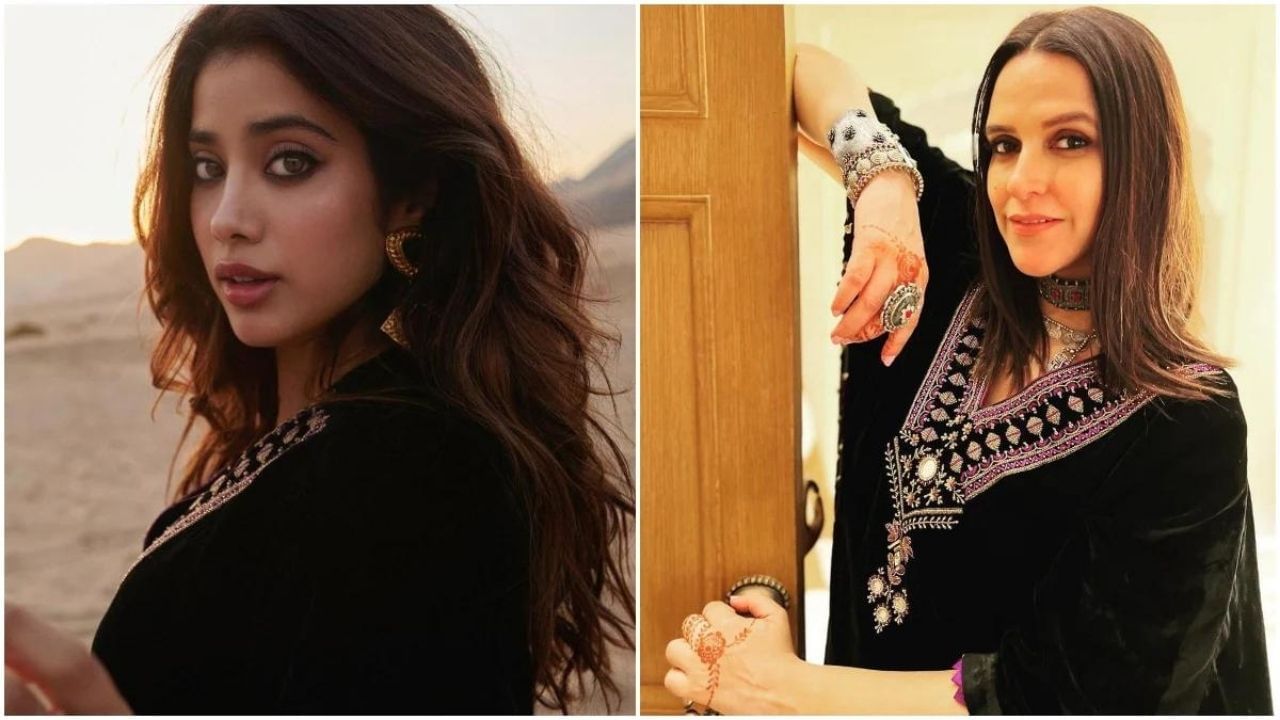 Bollywood Fashion: একই সিল্ক ভেলভেট কাফতানে জাহ্নবী ও নেহা! কাকে বেশি সুন্দর লাগছে, বলুন তো