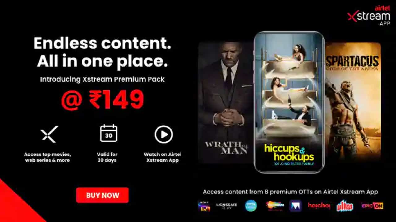 Airtel Xstream Premium Pack: এবার মাত্র ১৪৯ টাকায় এয়ারটেল এক্সট্রিম প্রিমিয়াম প্যাক, হইচই-সহ মোট ১৩ ওটিটি অফার, ১০ হাজার সিনেমা Airtel Xstream Premium Pack: এবার মাত্র ১৪৯ টাকায় এয়ারটেল এক্সট্রিম প্রিমিয়াম প্যাক, হইচই-সহ মোট ১৩ ওটিটি অফার, ১০ হাজার সিনেমা