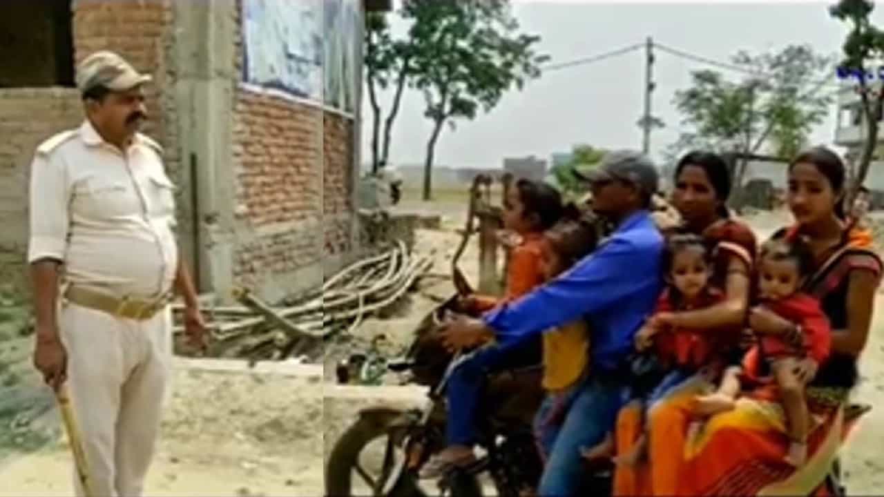 Viral Video: একটা বাইকে ৭ জন, নেই হেলমেটও, পুলিশ ধরতেই উত্তর এল, 'হাসপাতালে যাচ্ছিলাম...'