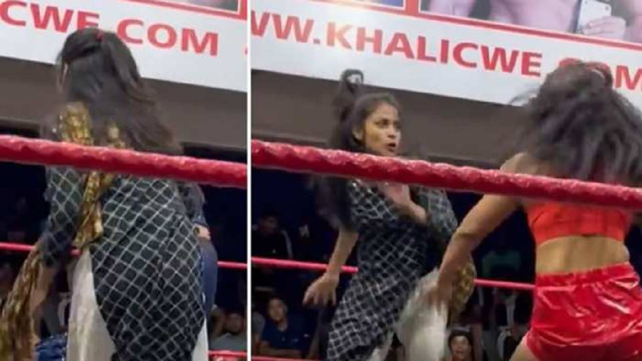 Viral Video: রেসলিং ম্যাচ দেখতে এসেছিলেন মহিলা, হঠাৎ রিংয়ের ভিতরে ঢুকে স্বমহিমায় চালাতে থাকলেন কিল, চড়, ঘুষি!