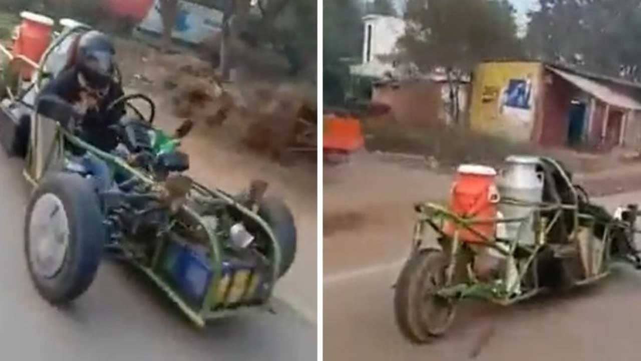 Viral Video: তিনচাকার আজব রেসিং কার, দেশি ফর্মুলা ওয়ানে চড়ে দুধ বিক্রি করতে যাচ্ছেন যুবক