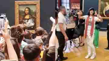 Cake smeared on Mona Lisa: পৃথিবীর কথা ভাবুন, বৃদ্ধা সেজে মোনালিসার ছবিতে কেক হামলা