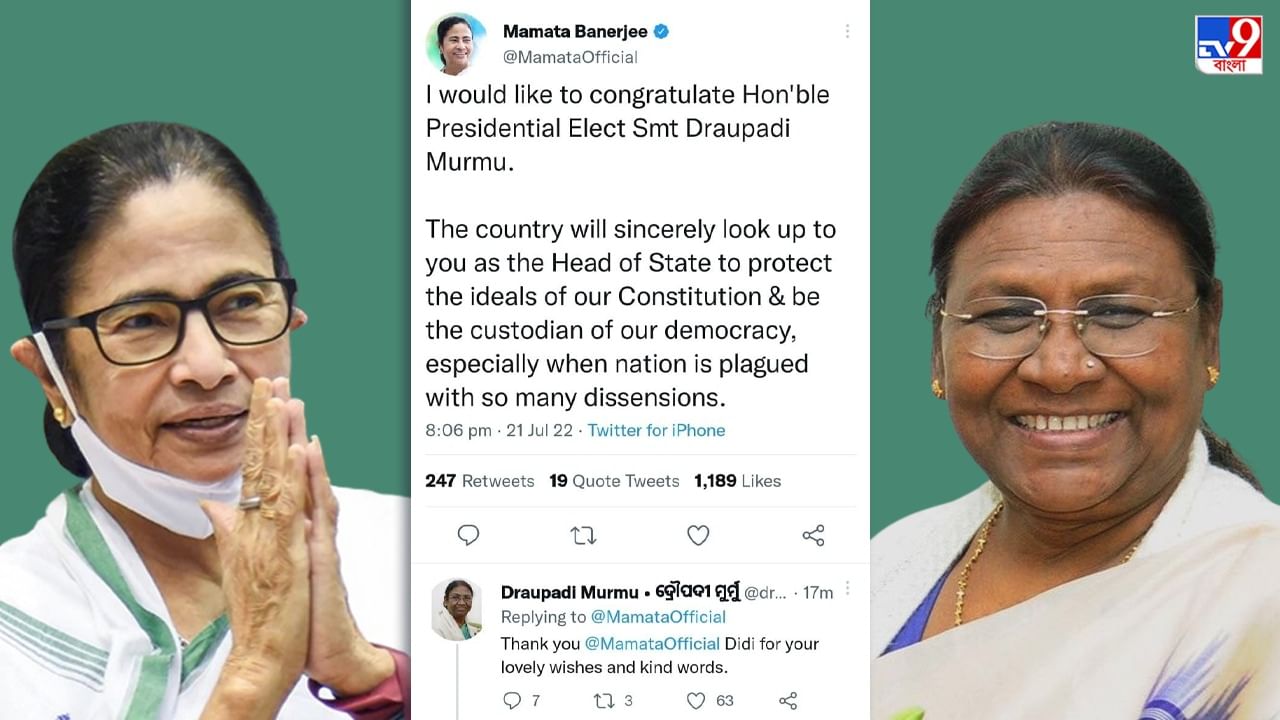 Mamata Congratulates Droupadi: নবনির্বাচিত রাষ্ট্রপতিকে শুভেচ্ছাবার্তা মমতার, ‘দিদি’ বলে ডাক দ্রৌপদীর