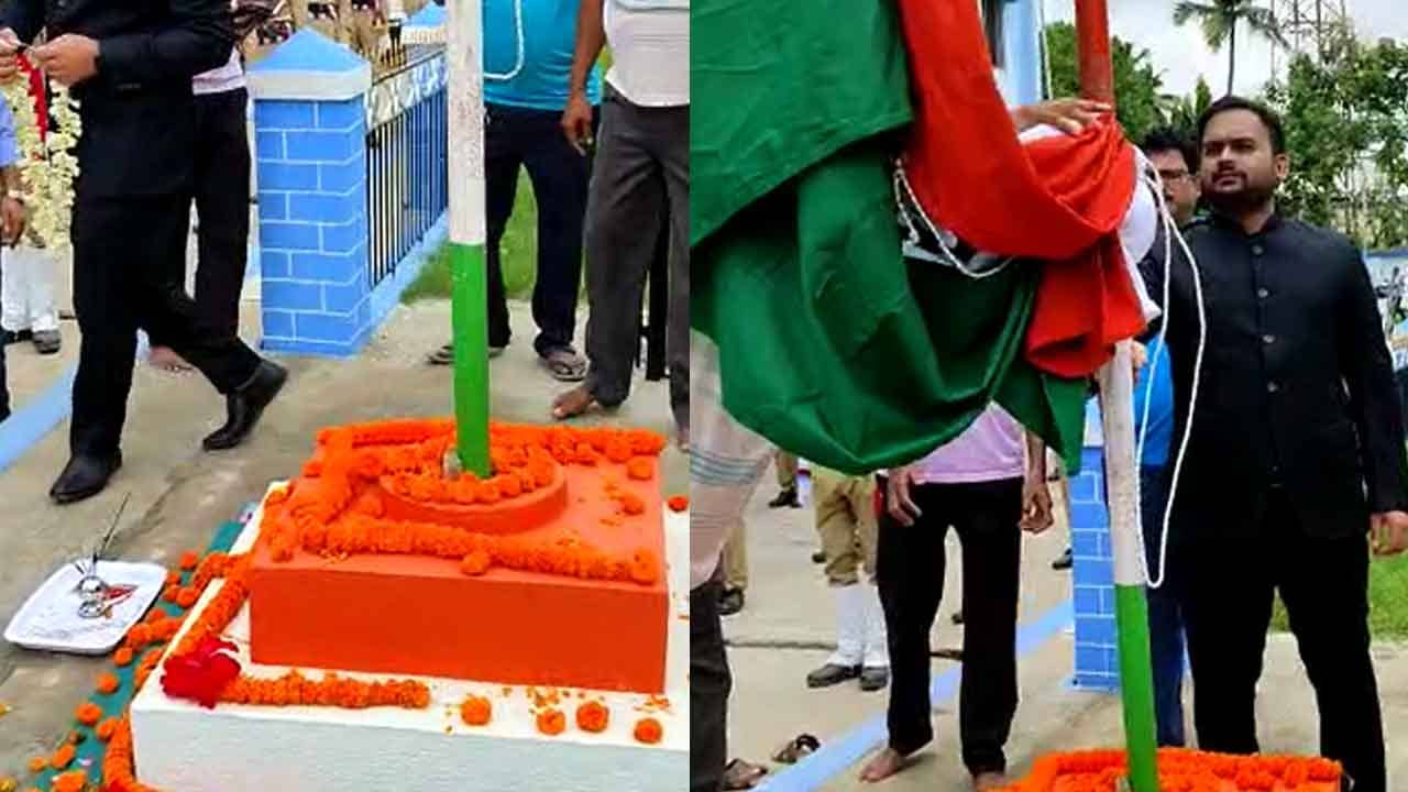 Domkol SDO Office: জুতো পরেই জাতীয় পতাকা উত্তোলন, বিতর্কে ডোমকলের মহকুমা শাসক
