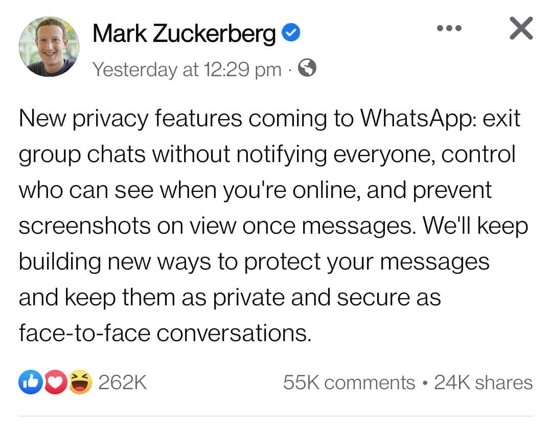 WhatsApp Security Features Announced By Mark Zuckerberg