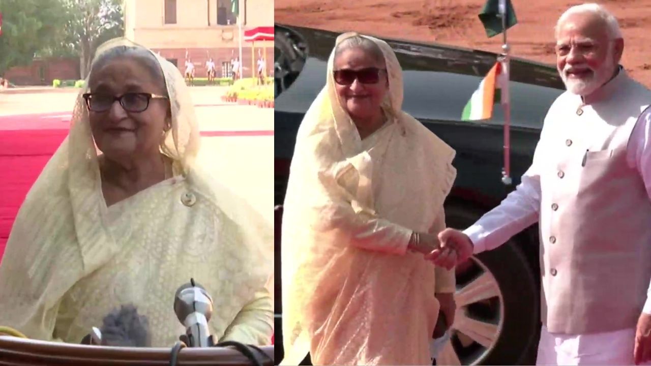 Sheikh Hasina: 'ম্যায় ভারত কা আভারি হুঁ', মোদীর পাশে দাঁড়িয়ে হিন্দিতে দেশবাসীকে শুভেচ্ছা হাসিনার
