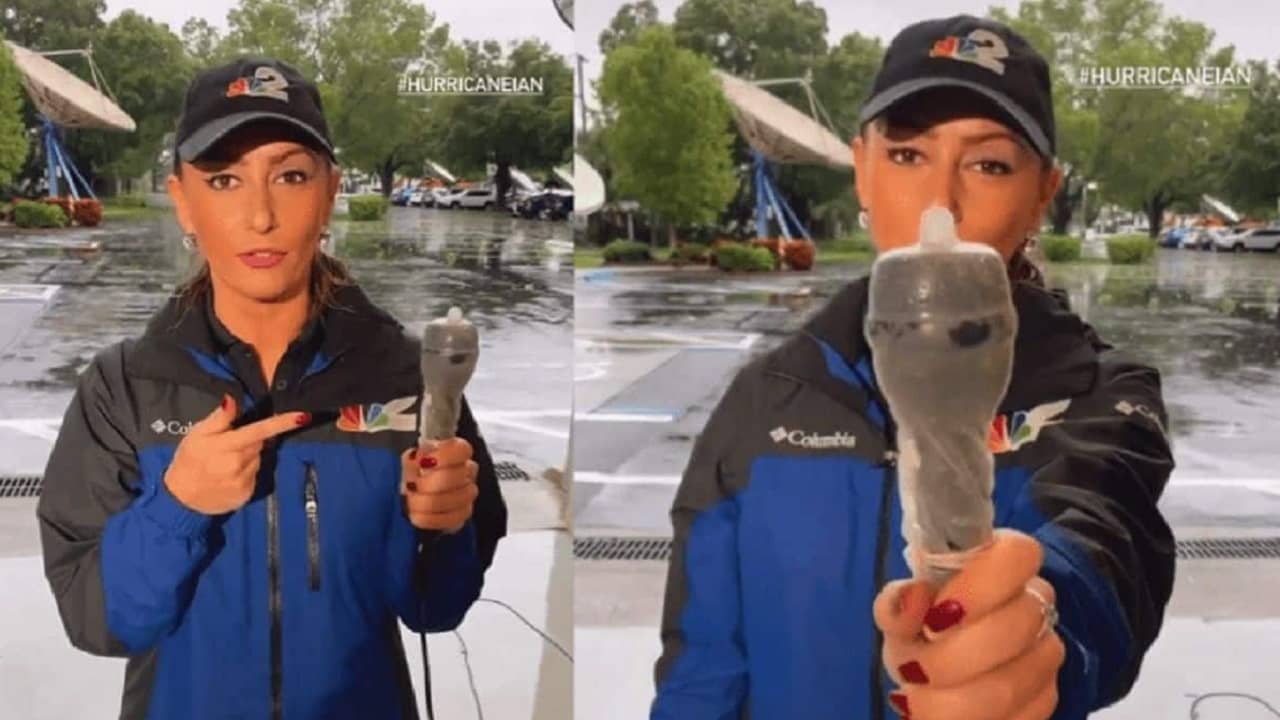 Hurricane Ian: ঘূর্ণিঝড় ইয়ানের তাণ্ডব! বৃষ্টির জল থেকে বাঁচাতে মাইকে কন্ডোম পরিয়ে রিপোর্টিং সাংবাদিকের