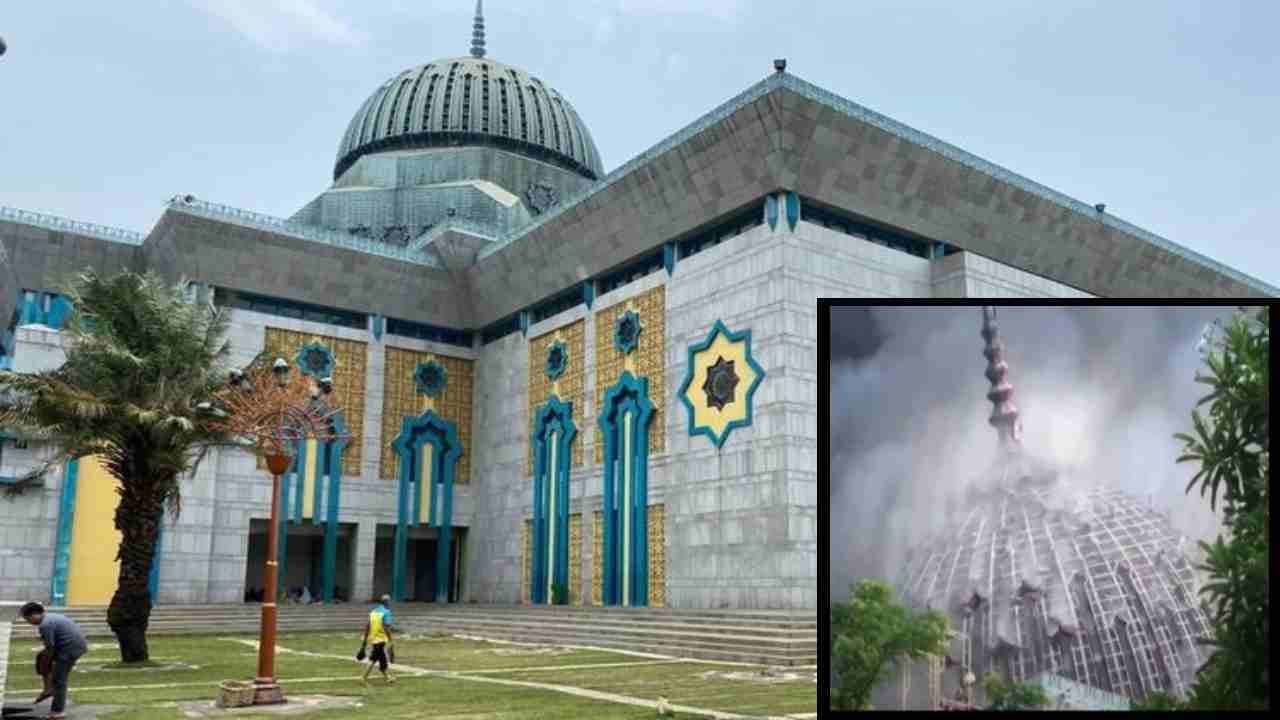 Video: দাউ দাউ করে জ্বলছিল আগুন, আচমকাই হুড়মুড়িয়ে ভেঙে পড়ল মসজিদের বিশালাকার গম্বুজ