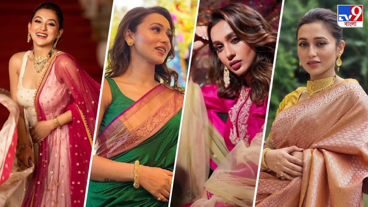 Mimi Chakraborty: আলোর উৎসবে রঙিন হয়ে উঠুন মিমির সাজে