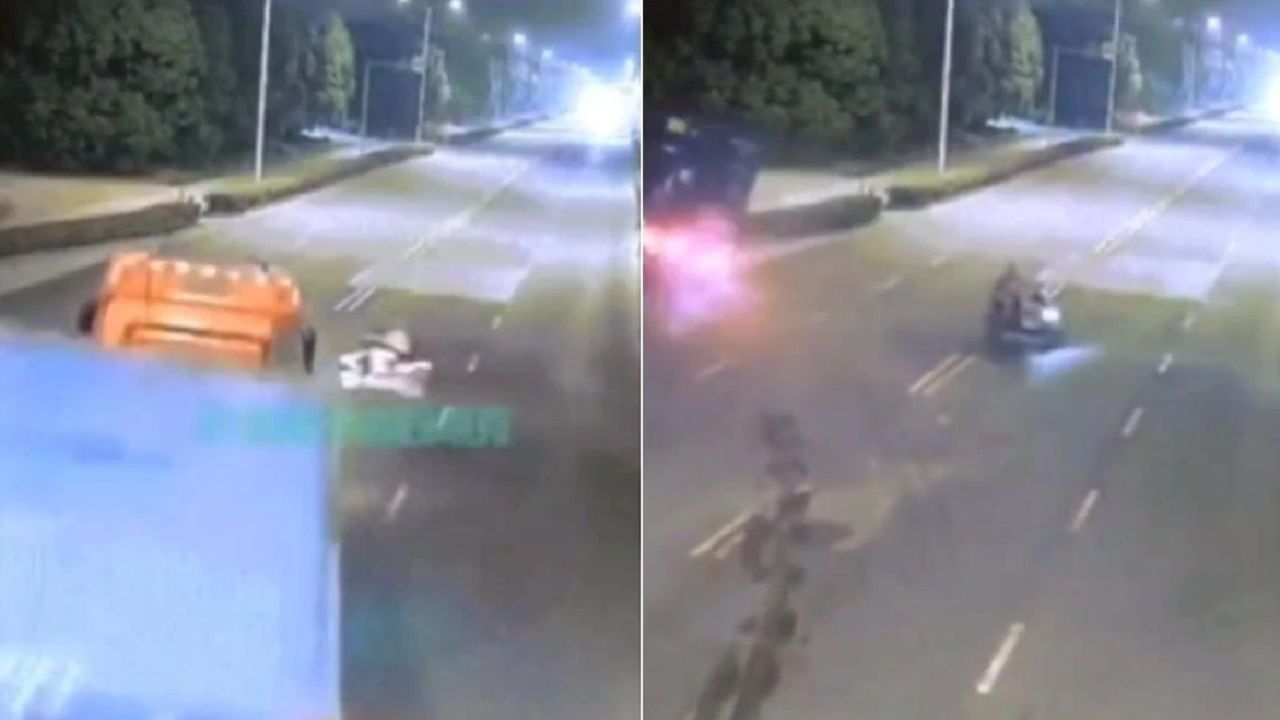 Viral Video: বেপরোয়া গতির ট্রাকের সামনে চলে গিয়েও প্রাণে বাঁচলেন বাইক