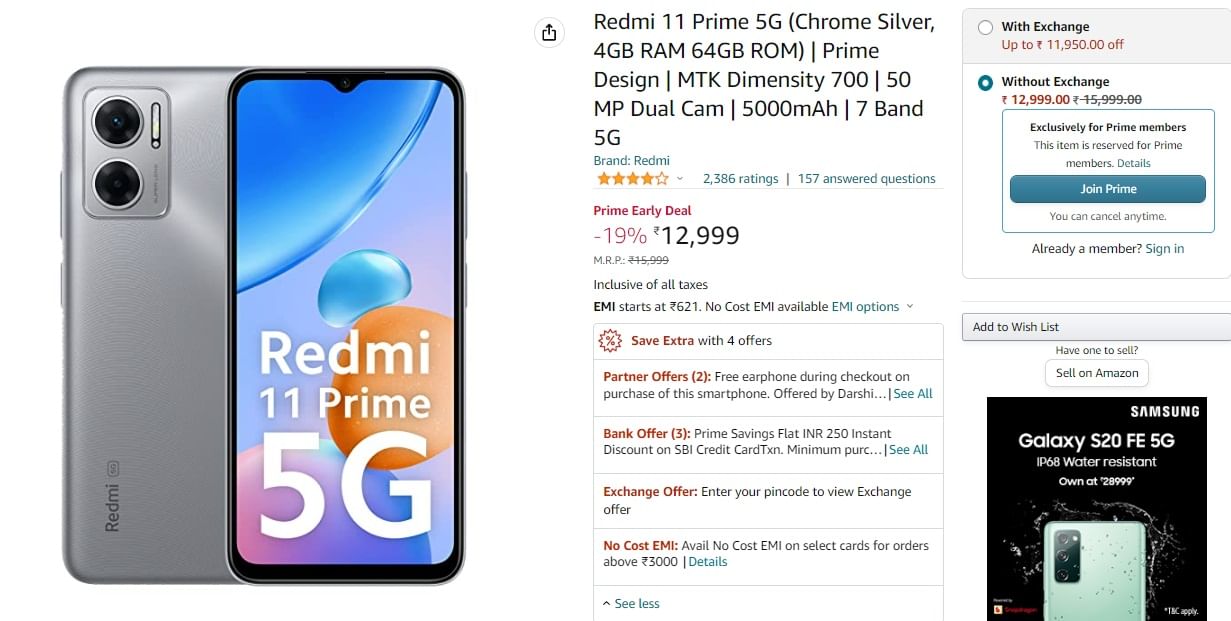 Redmi Note 11 Prime 5G Amazon Offer