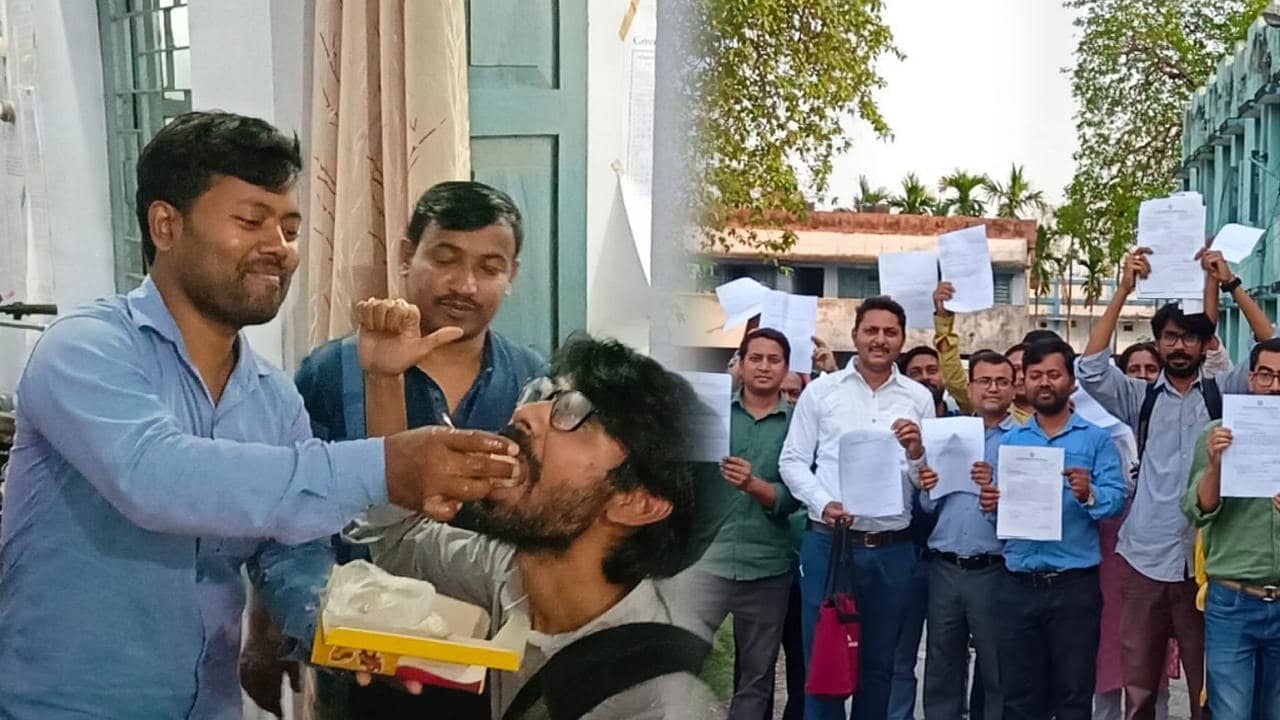 DA Agitation : কোথাও বাজল ঢাক, কোথাও মিষ্টিমুখ; উৎসবের মেজাজে শোকজের উত্তর দিলেন সরকারি কর্মীরা