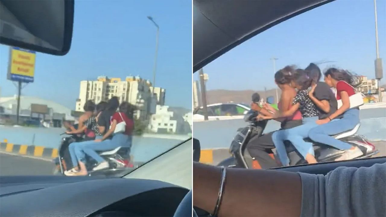 Viral Video উঠছে সেলফি, চলছে ভিডিয়ো! বেপরোয়া গতির চলন্ত স্কুটারে