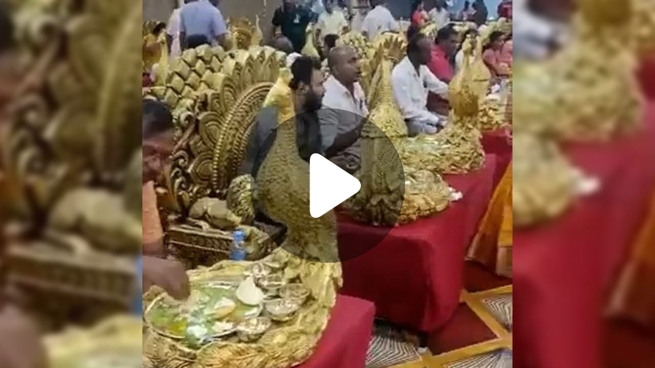 Viral Video রাজকীয় সিংহাসনে বসে বিয়েবাড়ির ভুরিভোজ! Bengali News Sitting on the royal