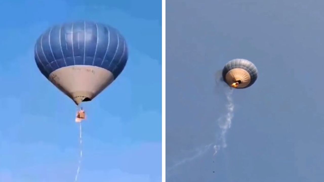 Hot Air Baloon Accident ভিডিয়ো মাঝ আকাশে দাউ দাউ করে জ্বলল বেলুন