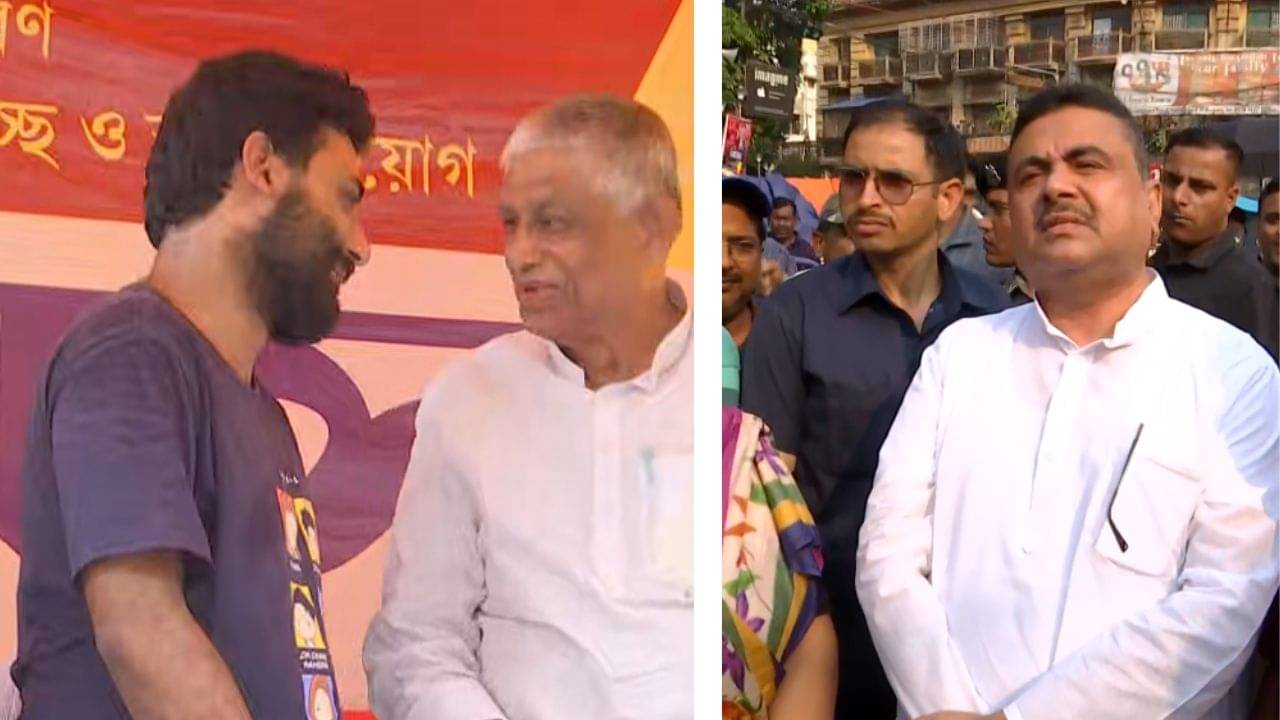 DA Protest: DA ইস্যুতে হাজরার মঞ্চে স্বরগরম কৌস্তভ, মান্নান, সৃজন, শুভেন্দুদের