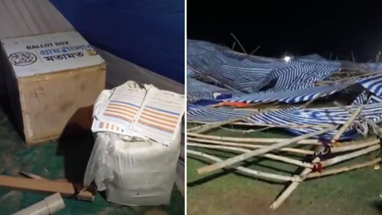 Trinamoole Nabajoyar: তুমুল ঝড়ে ছড়িয়ে ছিটিয়ে ব্যালট বক্স-পেপার, তৃণমূলের প্রার্থী বাছাই ফেলে ছুটলেন লোকজন