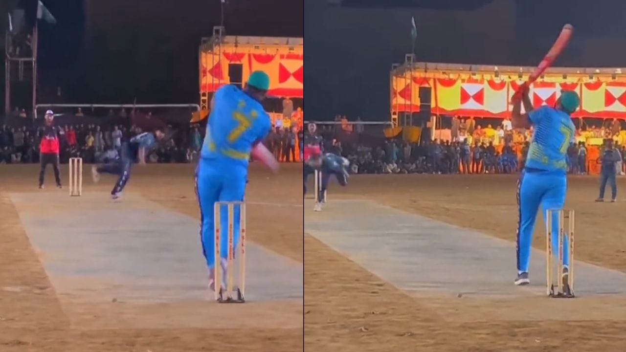 Cricket Viral Video সাত নম্বর জার্সির হেলিকপ্টার শট, বিধ্বংসী ব্যাটিং