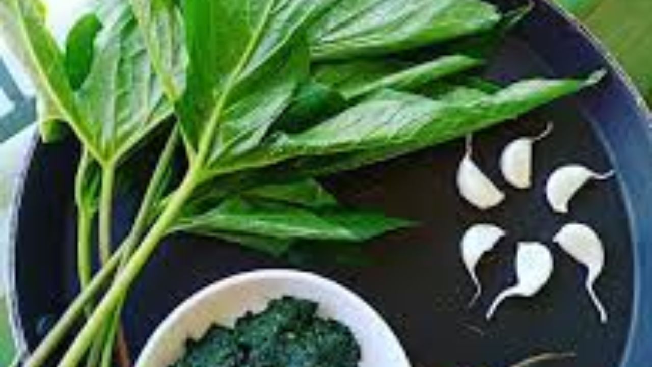 কালোজিরে, কাঁচালঙ্কা, রসুন শিলে ভাল করে বেটে নিতে হবে। সব বাটা হলে এবার ওর মধ্যে খারকোল পাতা সেদ্ধ দিয়ে বেটে রাখতে হবে। এই বাটা কিন্তু শিলনোড়াতেই হবে। 