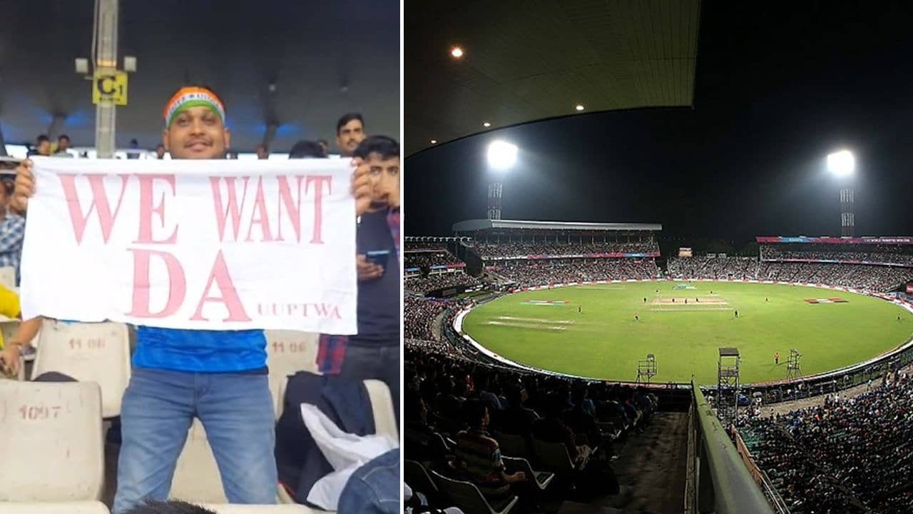 DA Agitation: রাজ্য সরকারি কর্মীদের DA আন্দোলনের আঁচ বিশ্বকাপের ময়দানে, ইডেন গার্ডেন্সে উড়ল পোস্টার