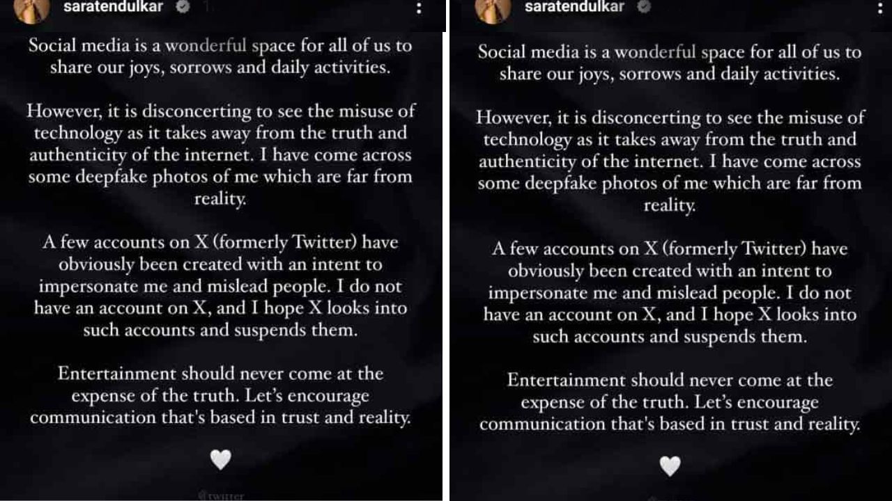 Sara Tendulkar calls out fake X accounts, she expresses concern over deepfake photos