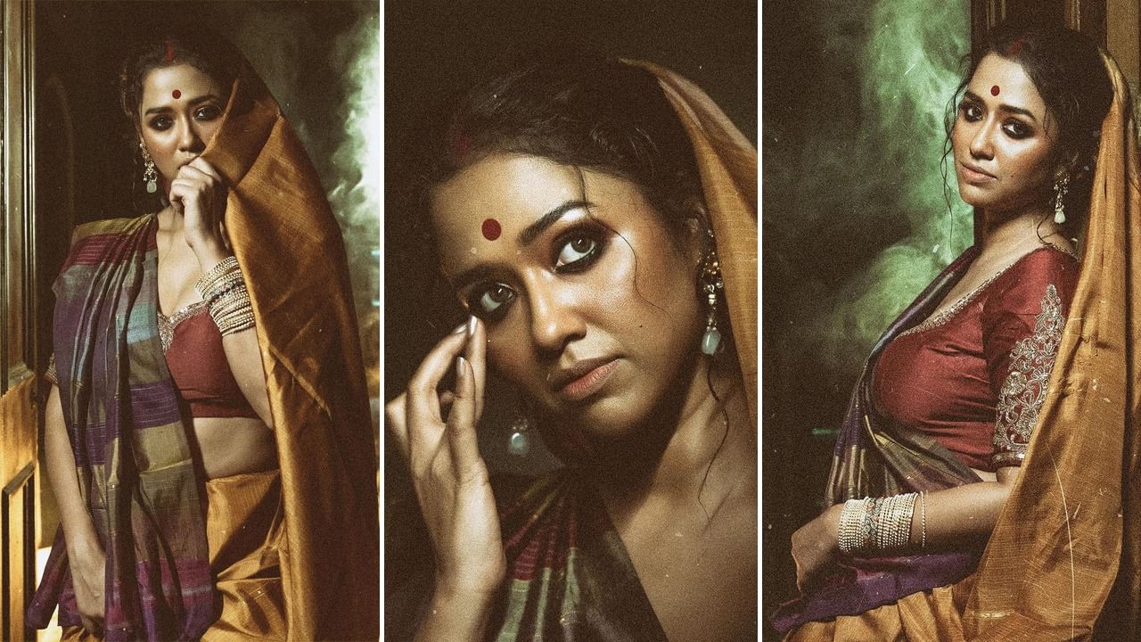 Sohini Sarkar: কাজল টানা চোখ, সিঁথি ছোঁয়া সিঁদুর আর তসরের শাড়িতে মোহময়ী সোহিনী