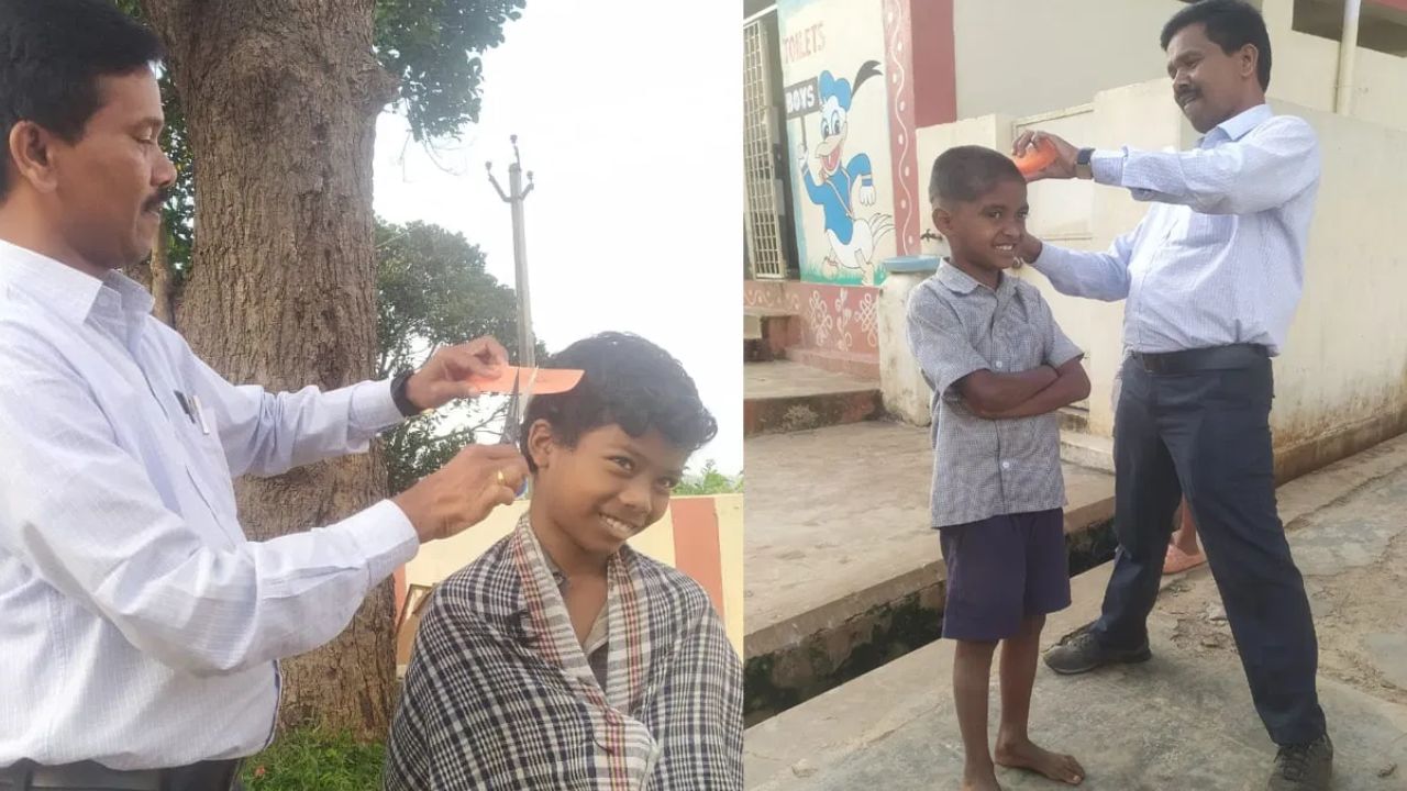 Head Master cuts hair: ছাত্ররাই সন্তান, কাঁচি হাতে চুলও কেটে দেন প্রধান শিক্ষক