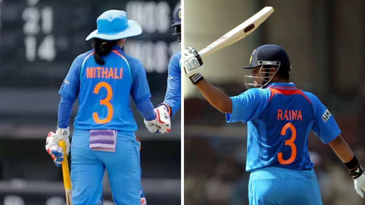 ভারতীয় পুরুষ ও মহিলা ক্রিকেটারদের একই জার্সির নম্বর থাকা তৃতীয় জুটি বলা যায় মিতালি রাজ ও সুরেশ রায়নাকে। এই দুই প্রাক্তন ভারতীয় ক্রিকেটারের জার্সির নম্বর ৩।