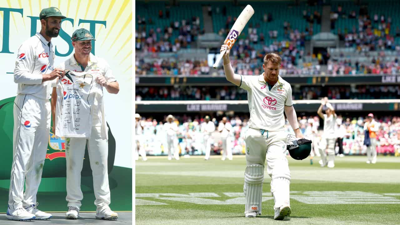 David Warner: বিদায়ী টেস্টে নায়ক ডেভিড ওয়ার্নার, জার্সি উপহার বাবর-মাসুদের David Warner: বিদায়ী টেস্টে নায়ক ডেভিড ওয়ার্নার, জার্সি উপহার বাবর-মাসুদের