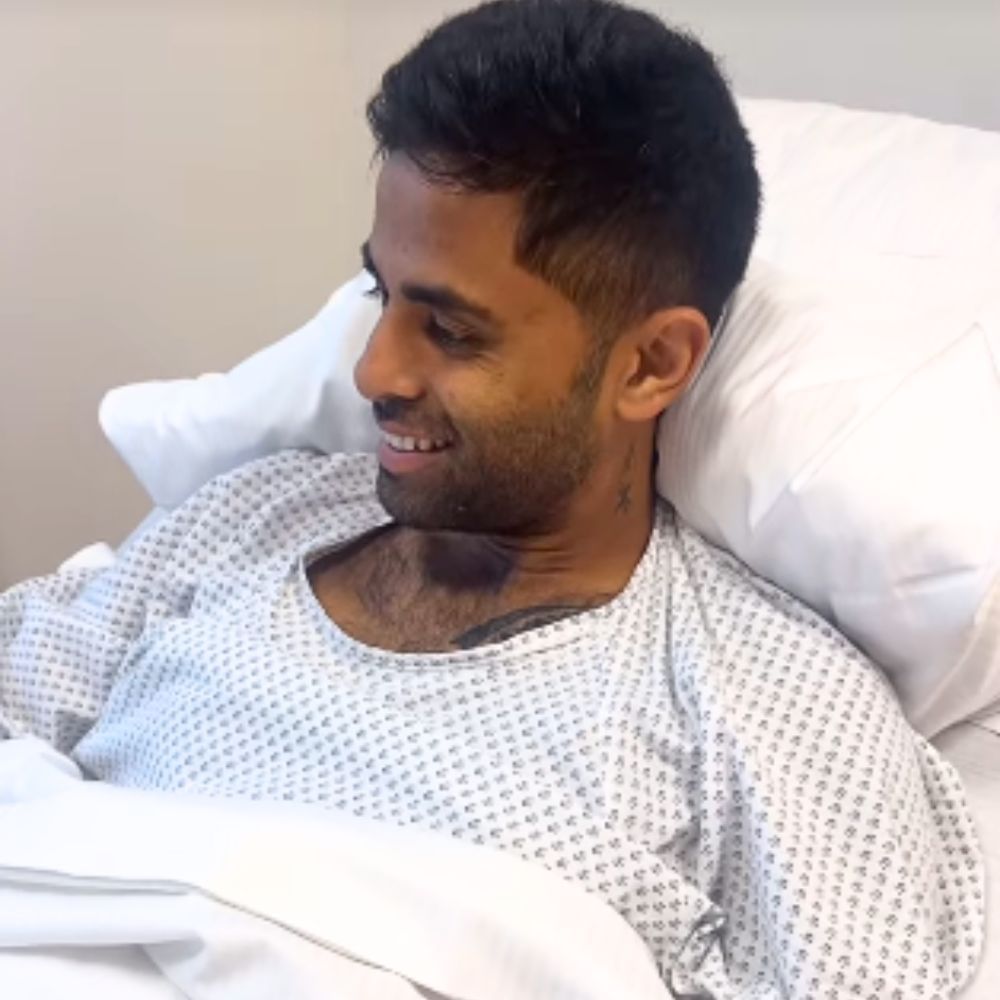 Indian star cricketer Suryakumar Yadav after surgery