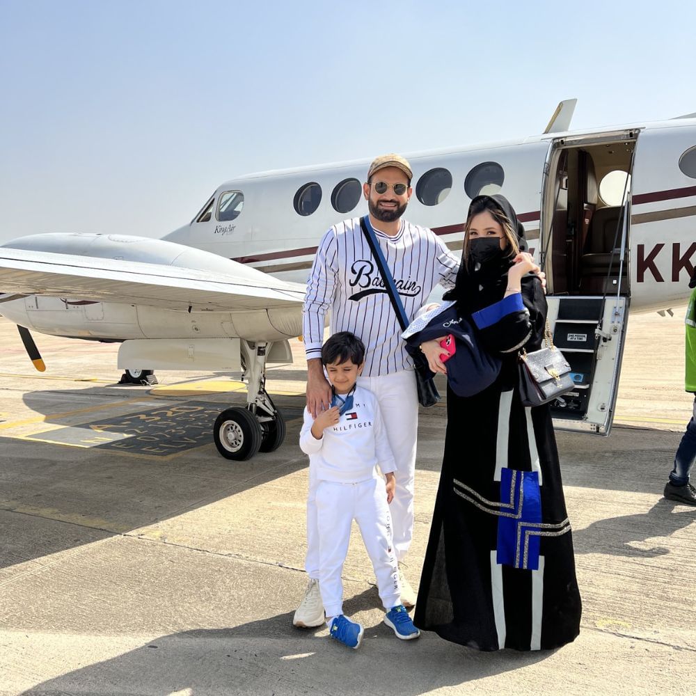 Irfan Pathan with his wife Safa Baig and son