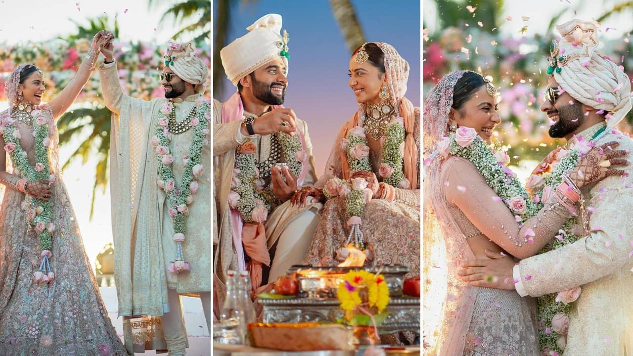 Rakul-Jackky Goa Wedding: বসন্তের বিকেলে গোয়ার সমুদ্র সৈকতে তরুণ তহিলানির ফুলেছাওয়া লেহঙ্গায় গাঁটছড়া বাঁধলেন রাকুল