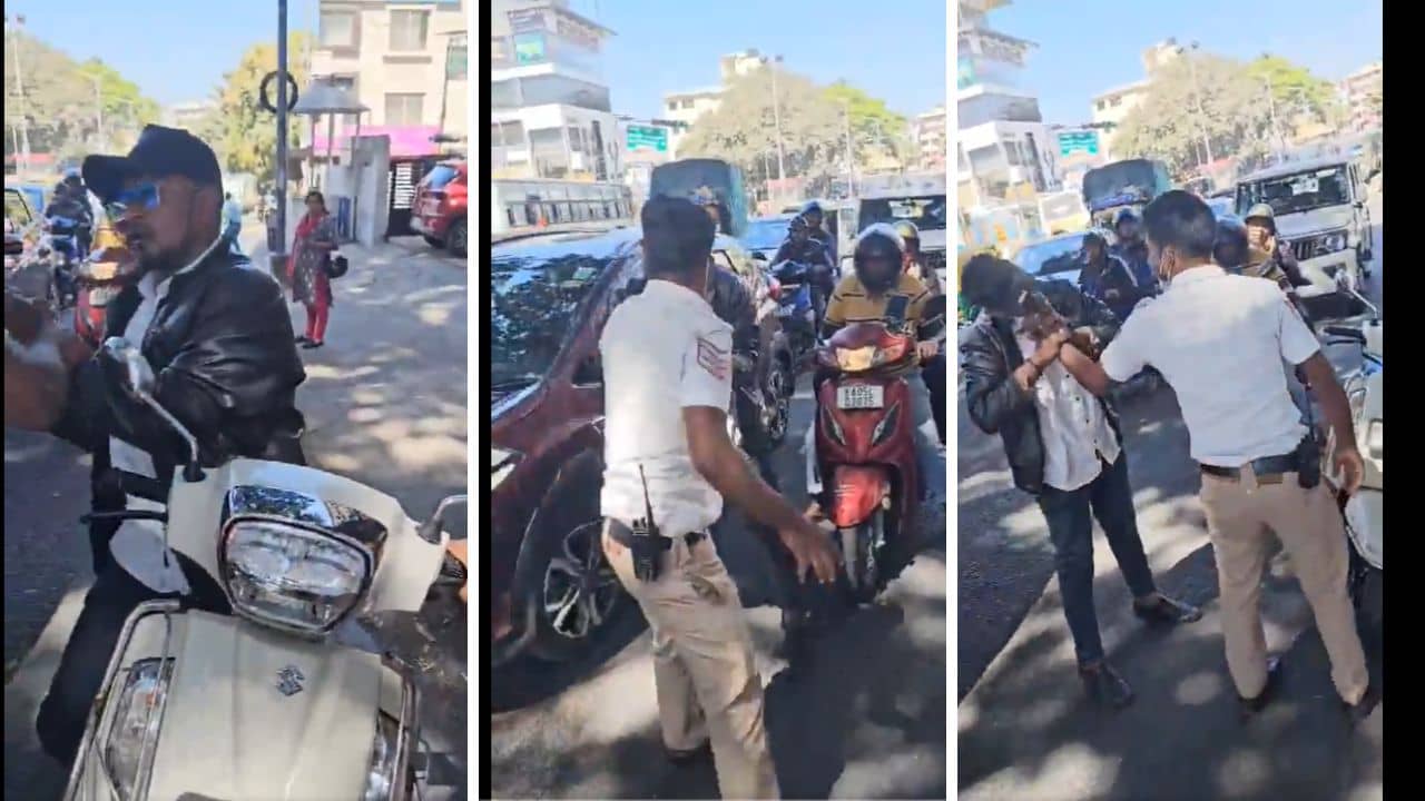 Traffic Rule: হেলমেট নেই বলে আটকেছিলেন পুলিশকর্মী, বাইক চালক কী করলেন দেখে নিন ভিডিয়োয়