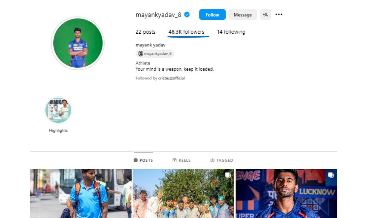 Mayank Yadav's Instagram followers increased