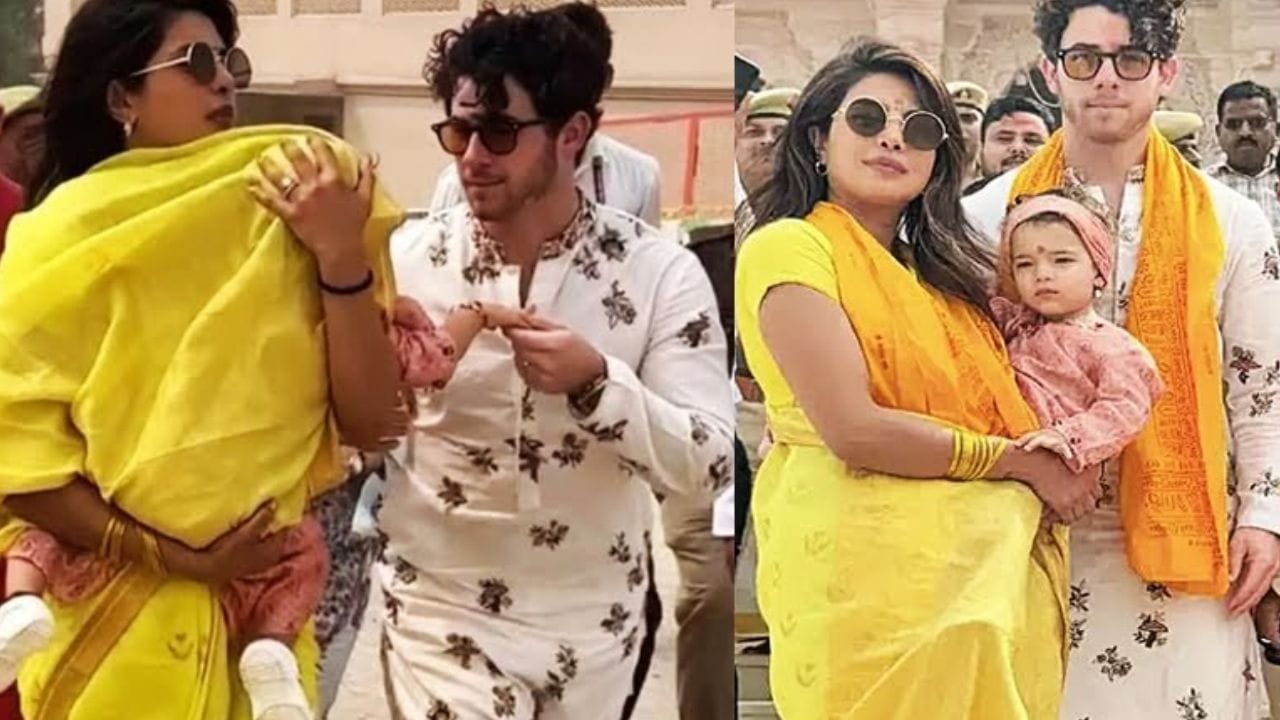 রাম মন্দিরে পুজো দেওয়ার সময় প্রিয়ঙ্কা, নিক ও ছোট্ট মালতির গলাতেও দেখা যায় ওম লেখা গেরুয়া স্টোলস। বলা যায়, একেবারে ঐতিহ্যবাহী পোশাকে রামলালার আশীর্বাদ নেন দেশি গার্ল ও বিদেশি জামাই
