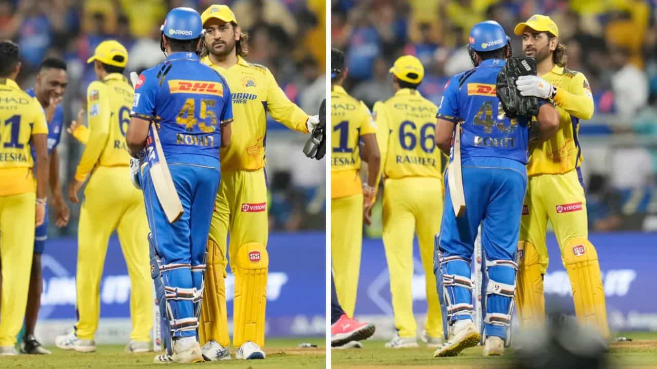 Rohit Sharma: ওয়াংখেড়েতে চোখ জুড়ানো দৃশ্য, রোহিতকে কুর্ণিশ ধোনির Rohit Sharma: ওয়াংখেড়েতে চোখ জুড়ানো দৃশ্য, রোহিতকে কুর্ণিশ ধোনির