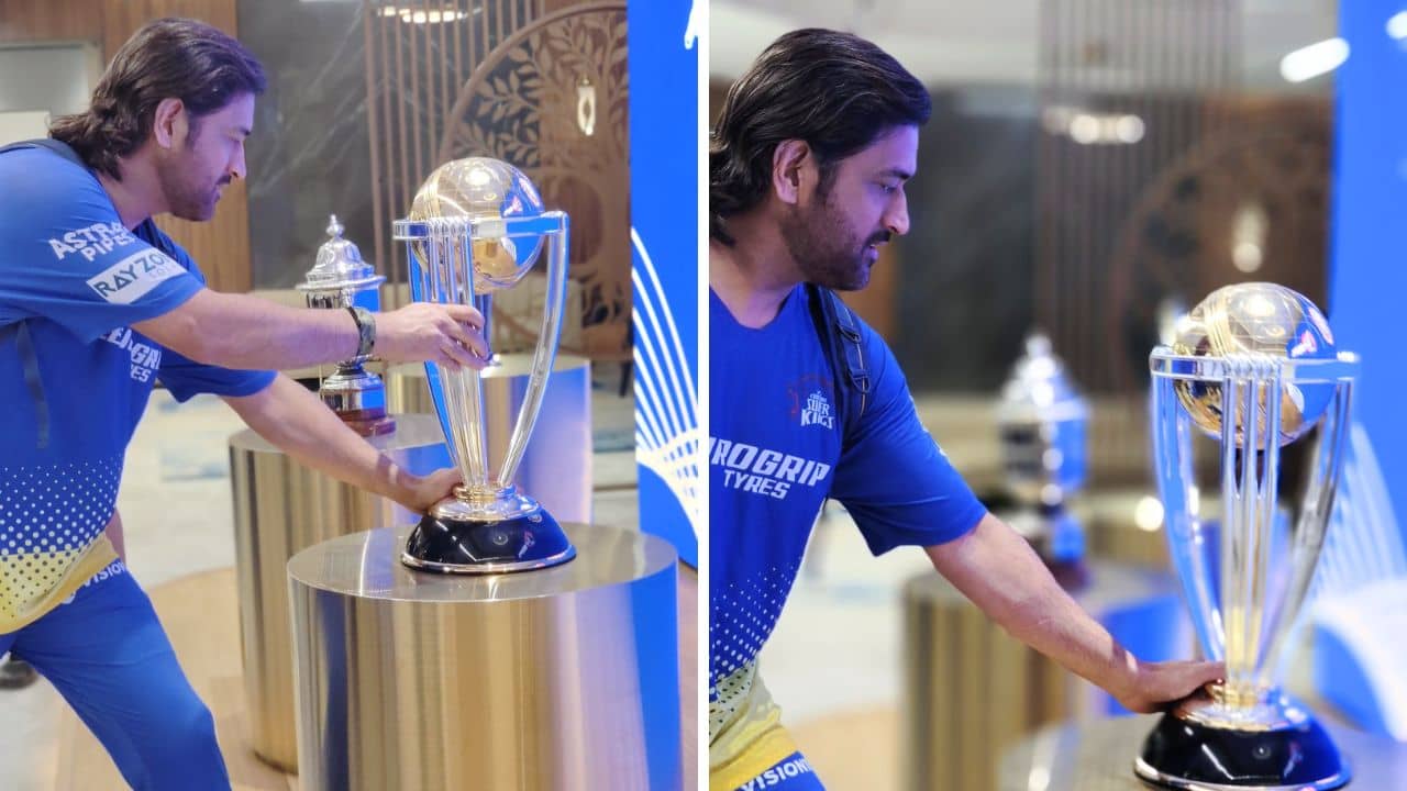 MS Dhoni: বিশ্বকাপ ট্রফি ও মহেন্দ্র সিং ধোনির মোলাকাত, যে ছবিতে হল আবেগের বিস্ফোরণ