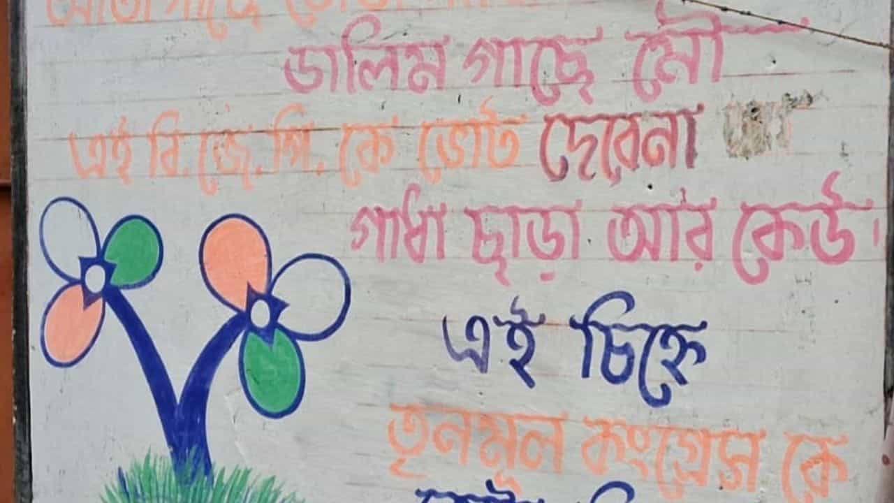 TMC: বিরোধীদের ভোট দিলে গাধা? এ কেমন দেওয়াল লিখন! TMC: বিরোধীদের ভোট দিলে গাধা? এ কেমন দেওয়াল লিখন!