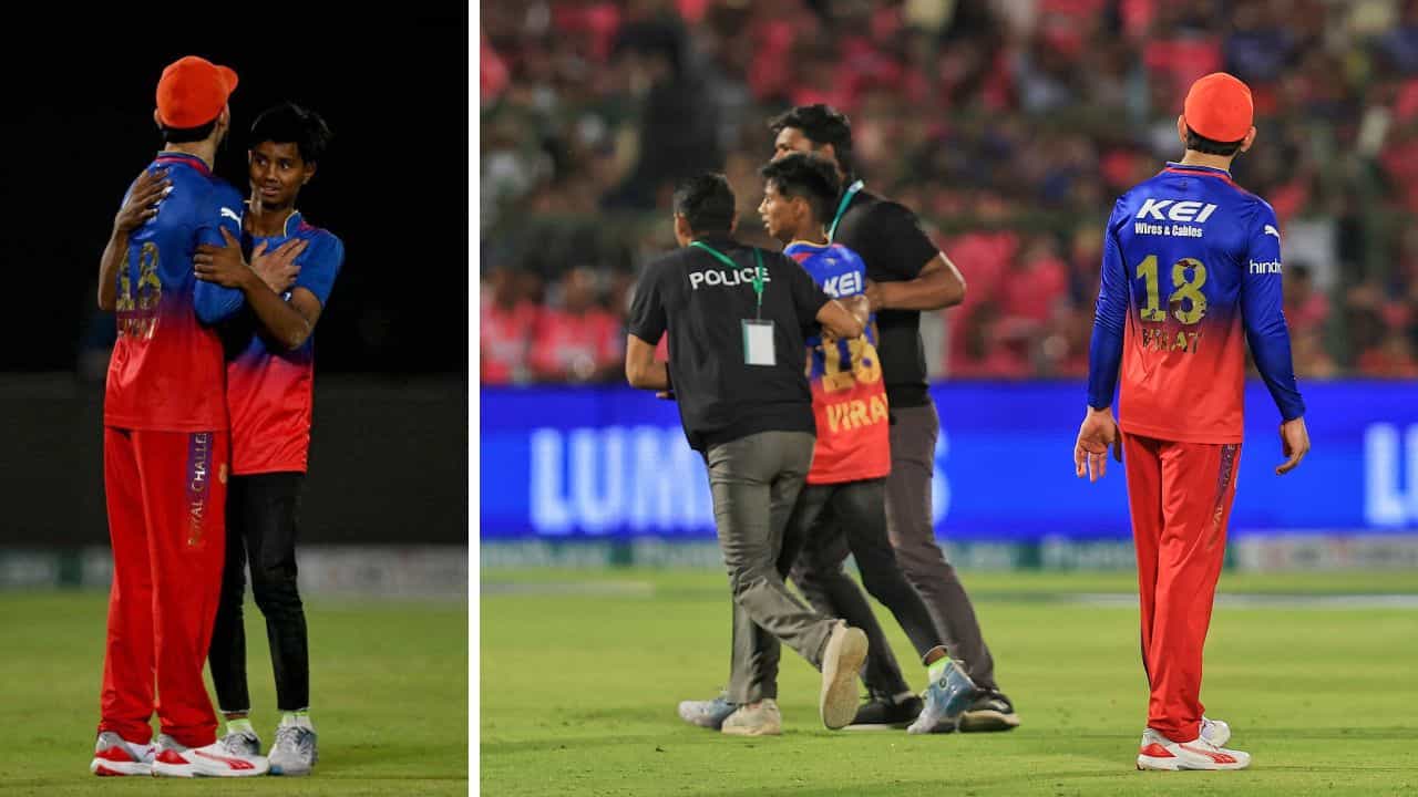 Virat Kohli: ভরা মাঠে জাপটে ধরে 'বিরাট প্রেম', টেনে হিঁচড়ে বার করা ভক্তের কী পরিণতি? Virat Kohli: ভরা মাঠে জাপটে ধরে 'বিরাট প্রেম', টেনে হিঁচড়ে বার করা ভক্তের কী পরিণতি?