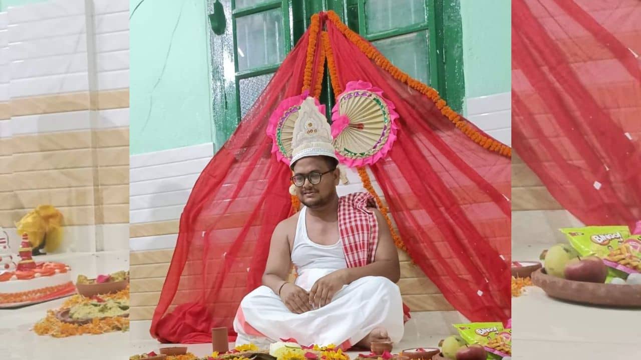 Mahishadal Raj College:  লাল চেলিতে গাঁদা ফুলের সাজ, টোপর মাথায় বর! কলেজের ইউনিয়ম রুমই যেন ছাদনাতলা!