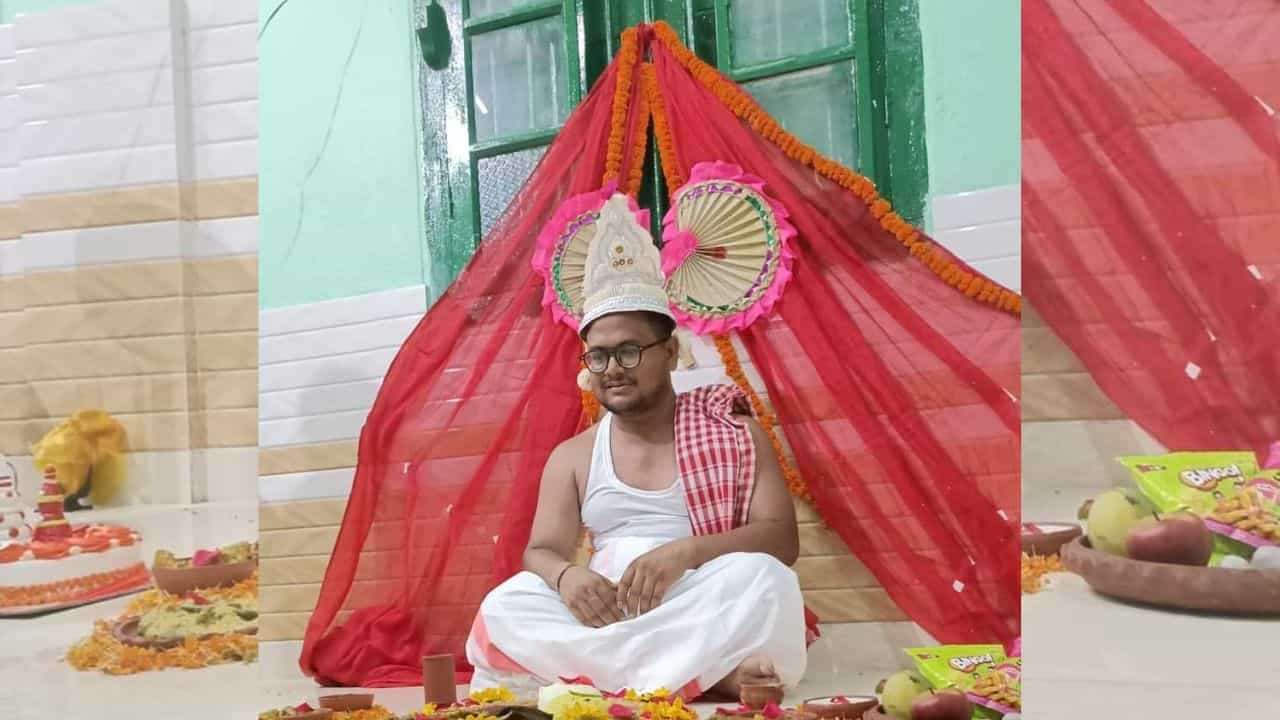 Mahishadal Raj College:  লাল চেলিতে গাঁদা ফুলের সাজ, টোপর মাথায় বর! কলেজের ইউনিয়ম রুমই যেন ছাদনাতলা!