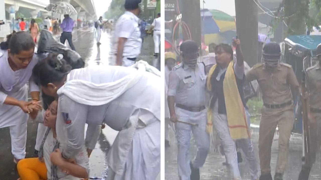 AVBP Protest: ABVP-র স্বাস্থ্য ভবন অভিযান, মারতে-মারতে আন্দোলনকারীদের গাড়িতে তুলল পুলিশ