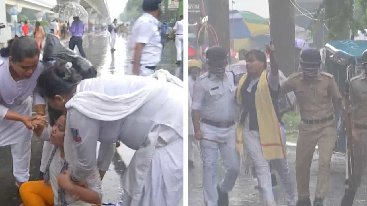 AVBP Protest: ABVP-র স্বাস্থ্য ভবন অভিযান, মারতে-মারতে আন্দোলনকারীদের গাড়িতে তুলল পুলিশ AVBP Protest: ABVP-র স্বাস্থ্য ভবন অভিযান, মারতে-মারতে আন্দোলনকারীদের গাড়িতে তুলল পুলিশ