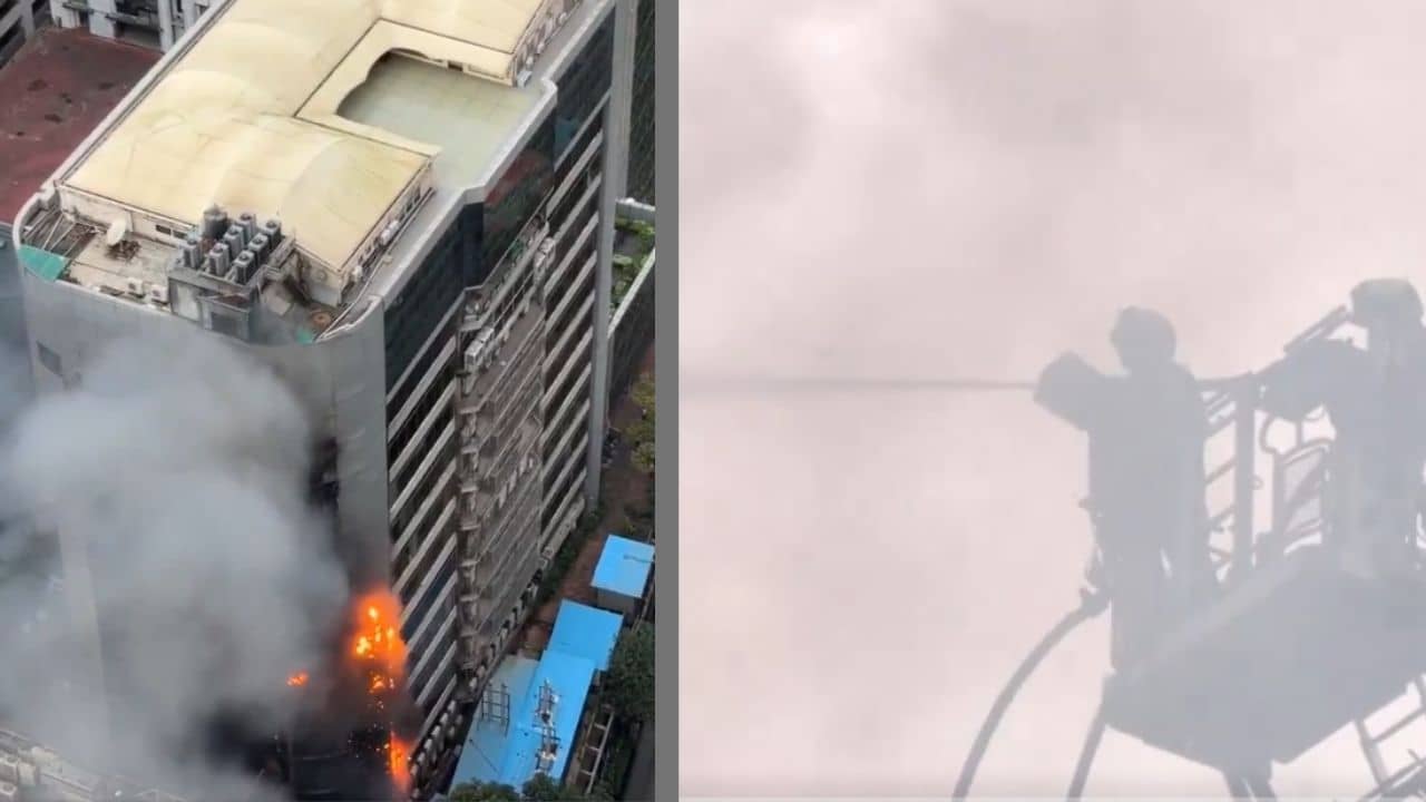 VIDEO: গলগল করে বেরচ্ছে কালো ধোঁয়া, সাততলা পর্যন্ত জ্বলছে আগুন, দম বন্ধ হয়ে আসছে দমকল কর্মীদেরও
